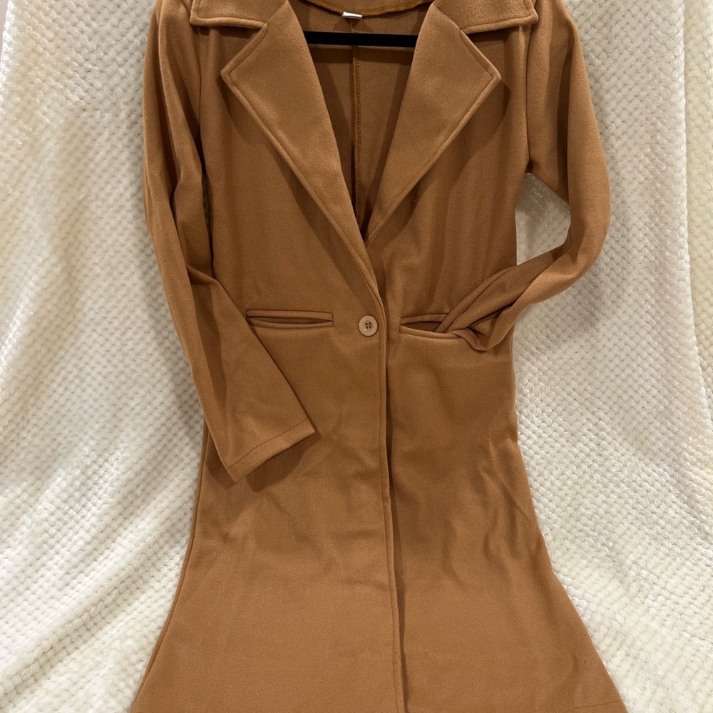 Tan Long Faux Wool Trench Coat